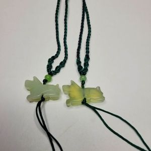Necklace green or black thread jadeite carved stone year of the dog new